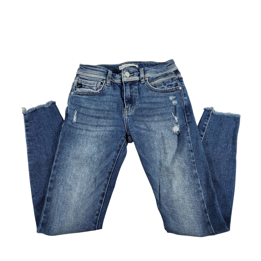 KanCan Maurices Distressed Skinny Jeans Blue Medium Wash Raw Hem 25‎ 221812